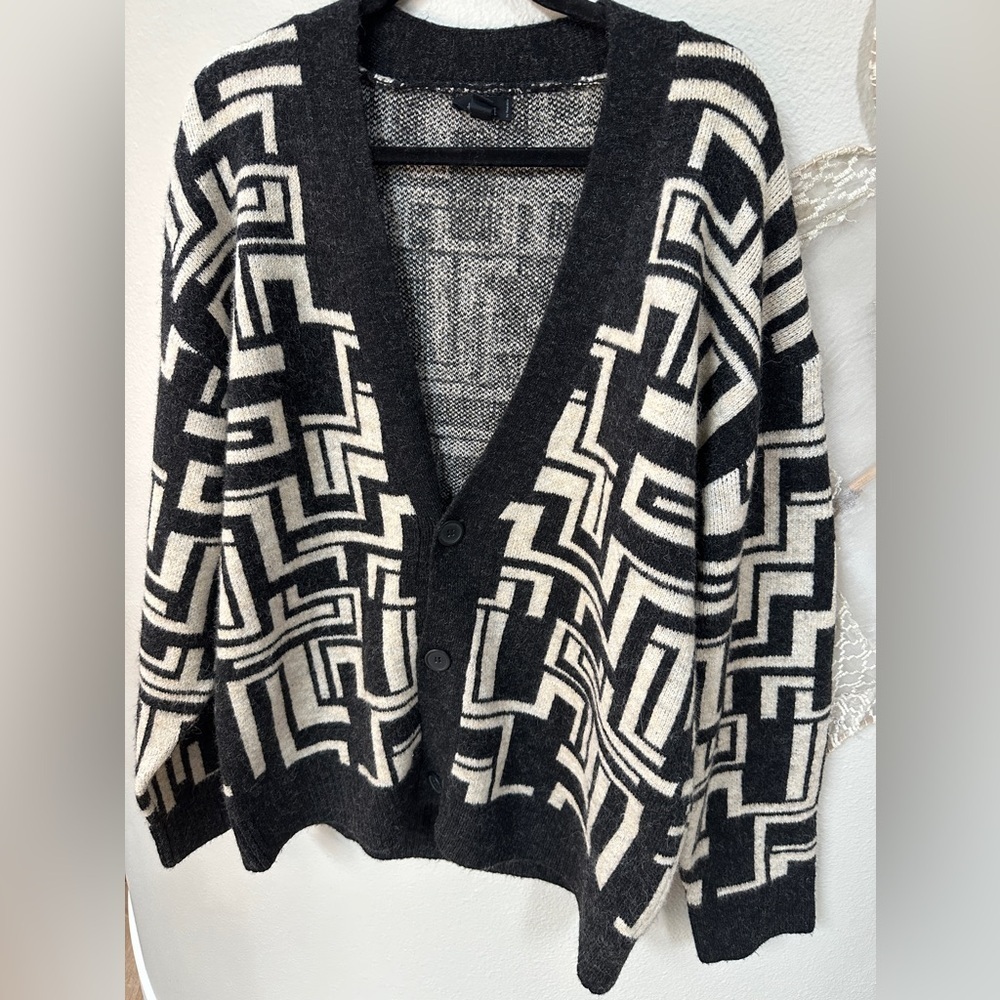 Truth by Republic Maze Geometric Wool Blend Mod Retro Button Down Dad Cardigan